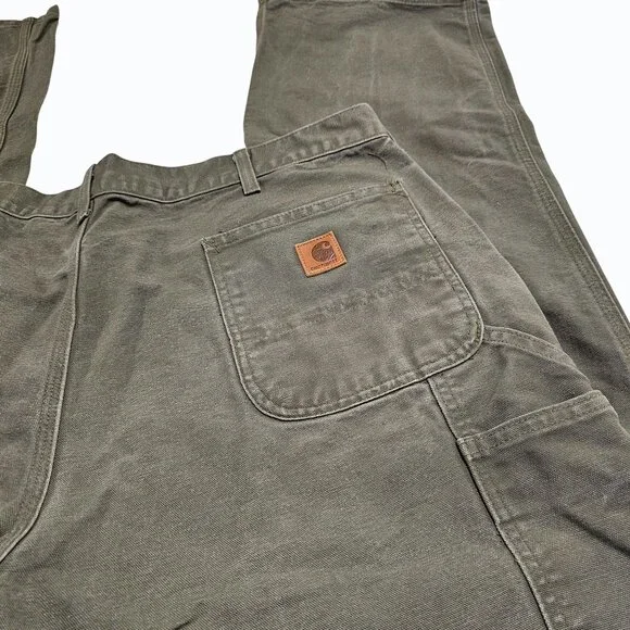 Vtg Carhartt Pants Mens 42x31.5 Olive Green B11 Duck Carpenter Work USA 90s - Picture 6 of 16